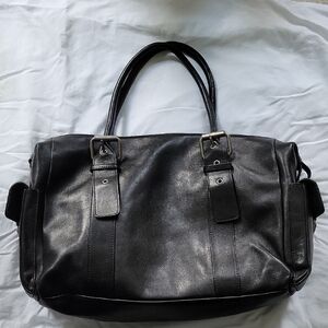 Hype Black Large Leather Satchel Weekender with Side Compartments